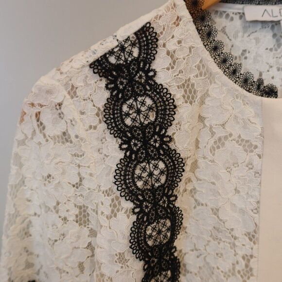 Alexis floral Lace Blouse White black button Romantic Chic Designer formal Larg - Picture 4 of 12